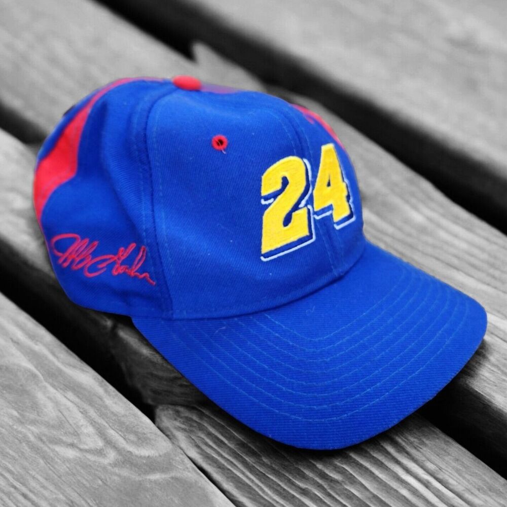 Vintage 90s Jeff Gordon #24 Nascar Racing Dupont Snapback Hat Cap Nutmeg Blue